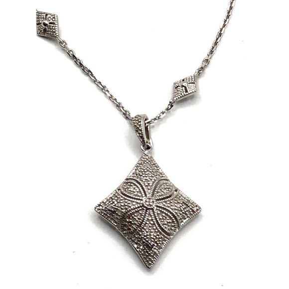 Diamonds Sterling Silver Puffy Necklace Enhancer Pendant 34" Textured‎ 21grams - Picture 1 of 12